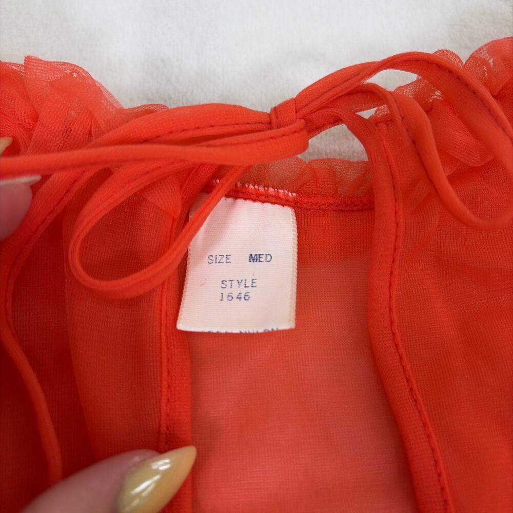 Vintage Sheer Red Bra, Bloomers and Smock Top Ruffled Trim Bows No Tags Charity - Picture 6 of 16